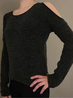 Grey Shoulder Cut Out Rock Etiquette Sweater, Small